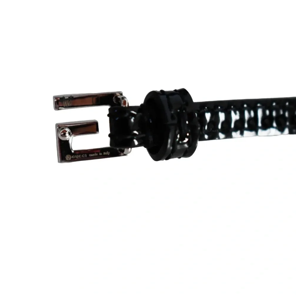 🆕️ GUCCI Black PATENT LEATHER Bracelet with CRYSTAL SQUARE G Buckle Size M🌟🖤